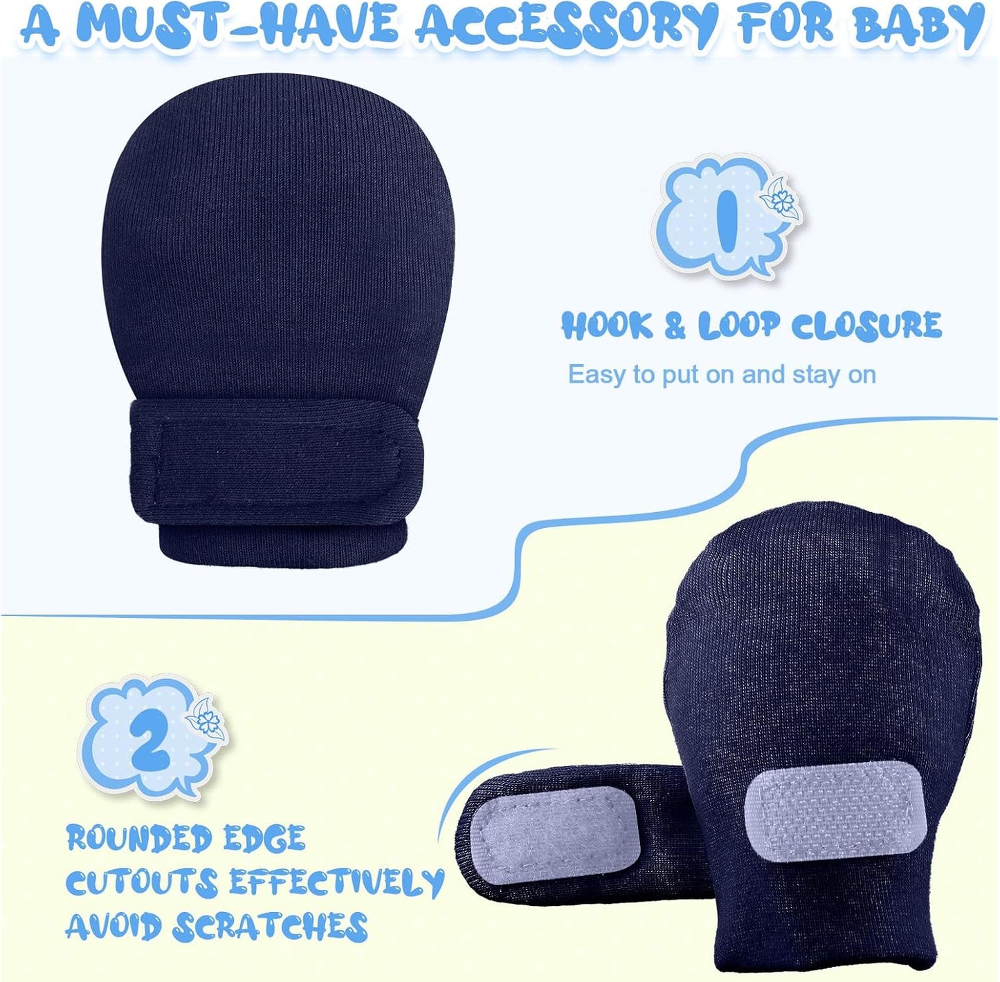 Newcotte Adjustable Baby Mittens No Scratch Newborn Cotton Breathable Gloves Warm Baby Mitts for