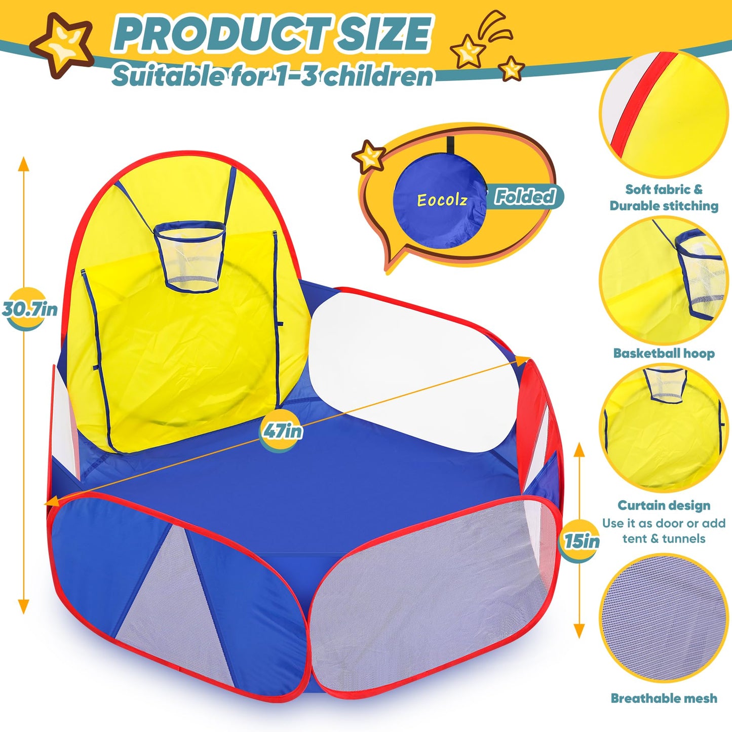 Eocolz Kids Ball Pit Large Pop Up Childrens Ball Pits Tent for Toddlers Playhouse Baby Crawl