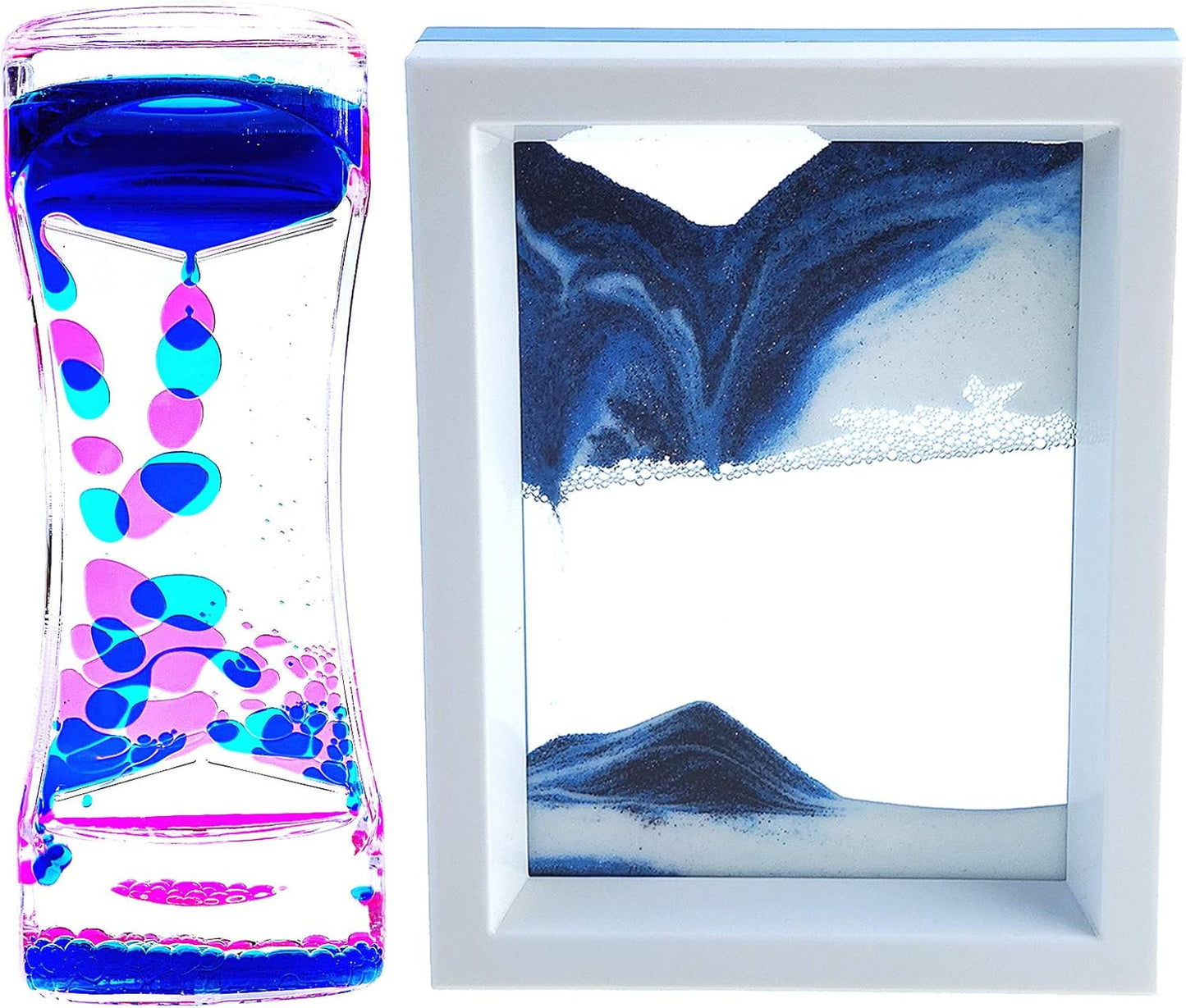 Liquid Motion Bubbler Timer and Moving Sand Art Picture 2 Pack Colorful Hourglass Liquid Bubbler