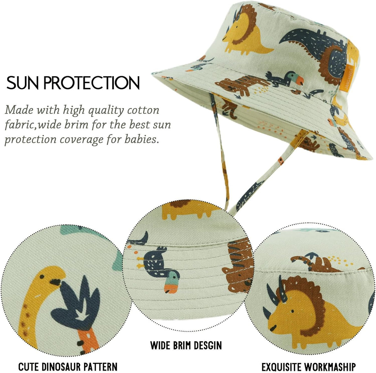 JANGANNSA Cotton Baby Sun Hat Infant Toddler Boys Girls Bucket Hats Summer Sun Protection Kids