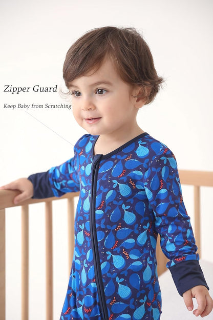 JunNeng 2Pcs Baby Rayon from Bamboo Sleeper with Mitten Cuffs, Footless Zipper Cozy Pjs, Non-Slip