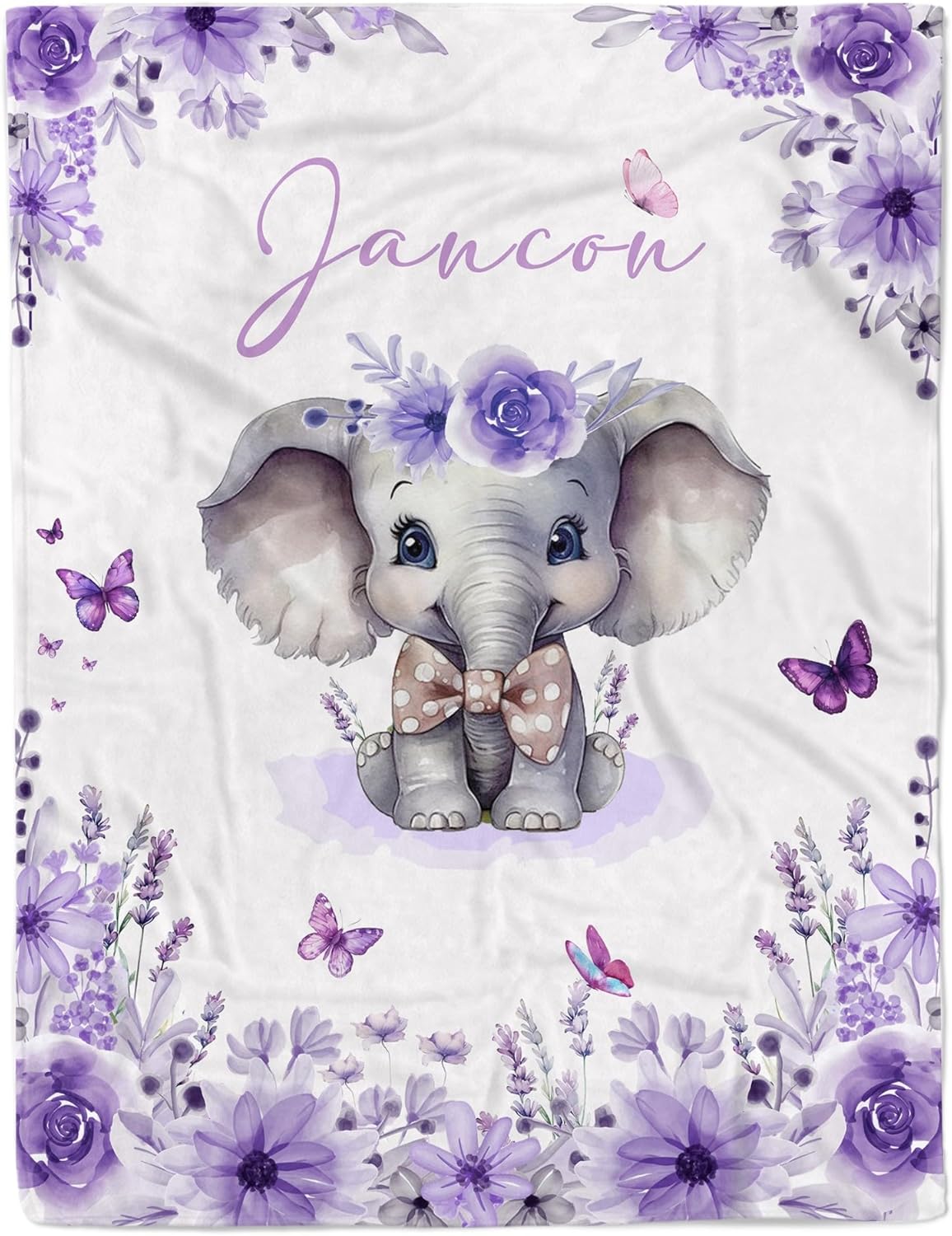 Custom Baby Blanket with Name Personalized Baby Name Blankets for Girls Customized Elephant Blanket