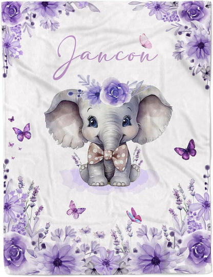 Custom Baby Blanket with Name Personalized Baby Name Blankets for Girls Customized Elephant Blanket