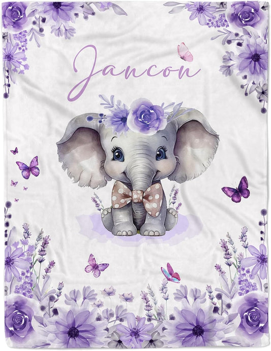 Custom Baby Blanket with Name Personalized Baby Name Blankets for Girls Customized Elephant Blanket
