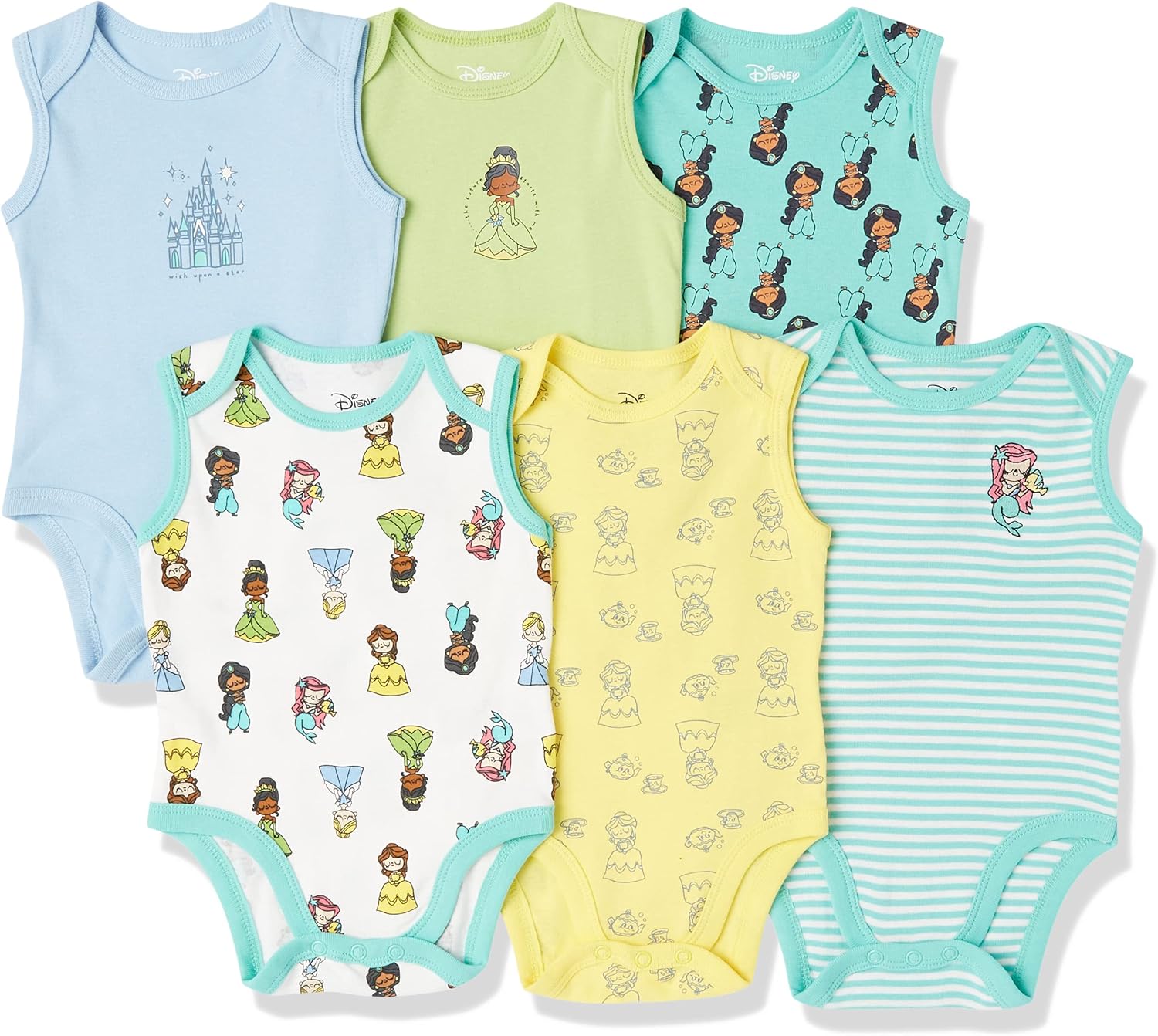 Amazon Essentials Disney | Star Wars | Princess Baby Girls' Sleeveless Bodysuits, Pack of 6