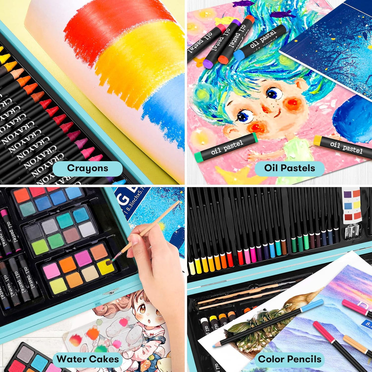 iBayam Art Supplies, 150-Pack Deluxe Wooden Art Set Crafts Drawing Painting Kit with 1 Coloring