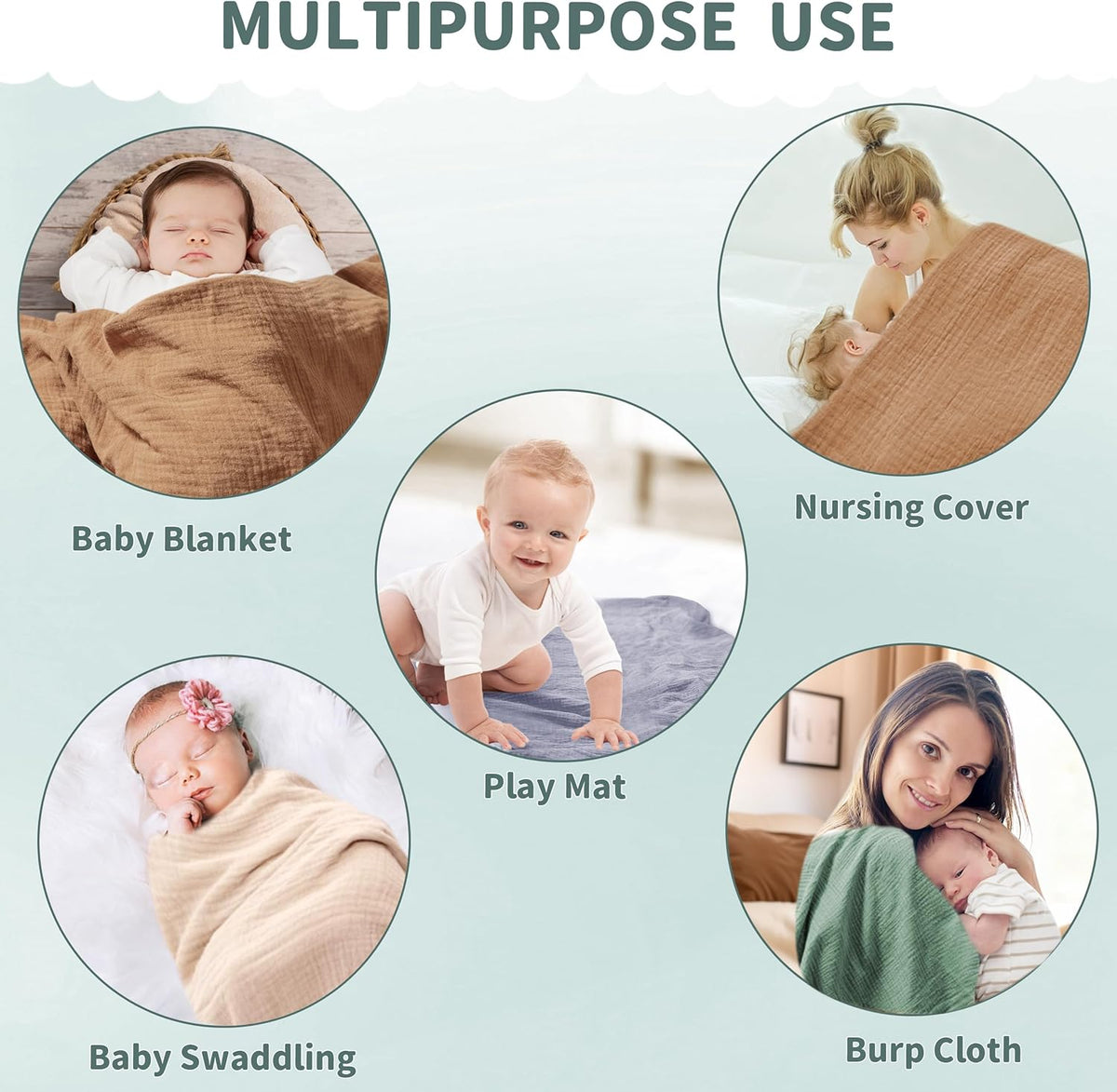 Muslin Swaddle Blankets for Newborn, 2 Pack Breathable Soft Receiving Blanket, Large 41 x 41 inches