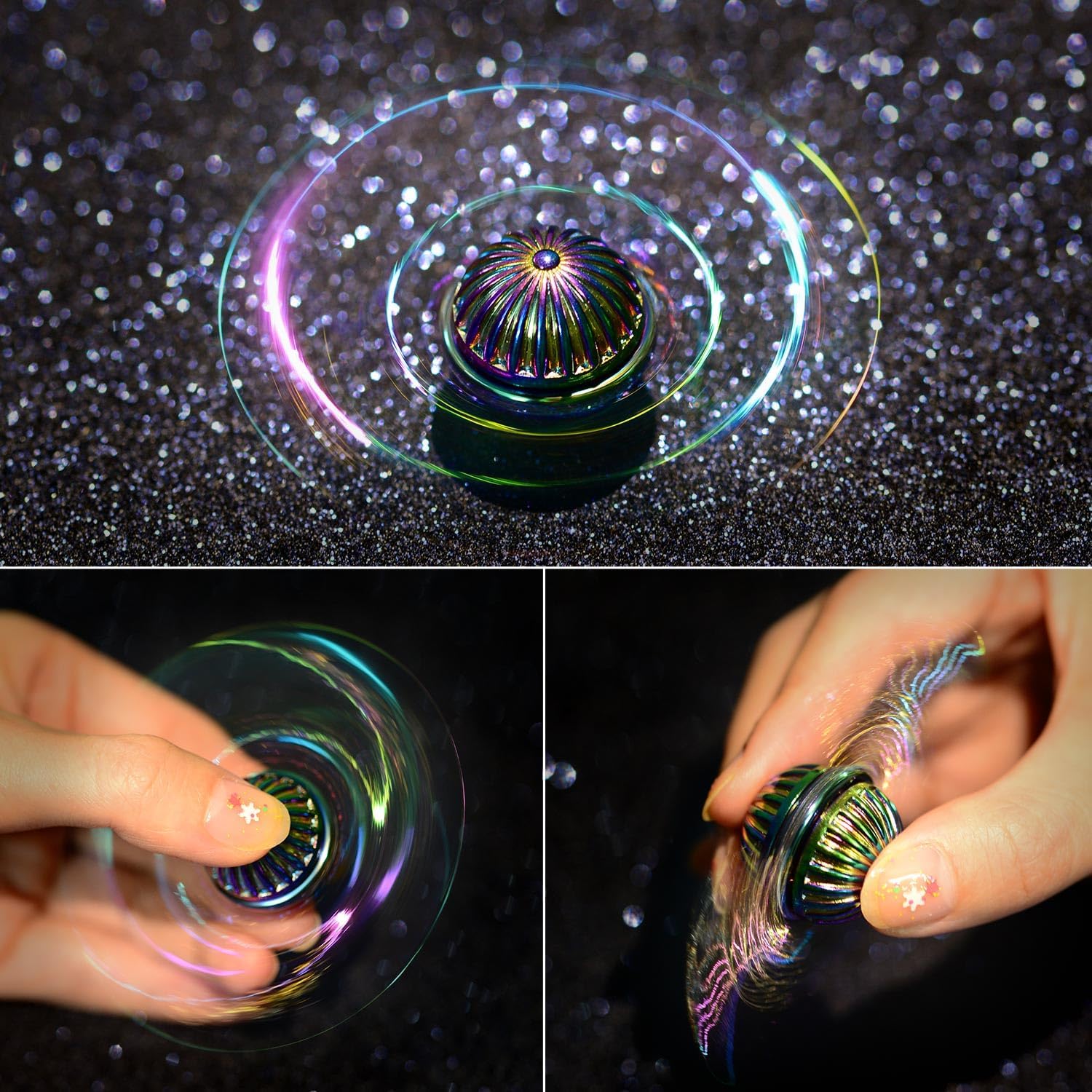 Solid Metal Sphere Fidget Spinner Iridescent Sensory Hand Finger Spinning Toy ADD ADHD Stress