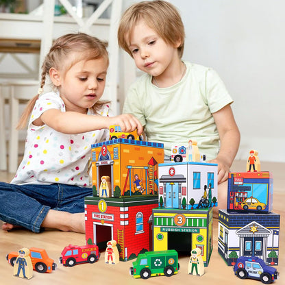 Atoylink Toddler Sorting and Stacking Toys with Magnetic Wooden Cars & Community Helpers, Baby