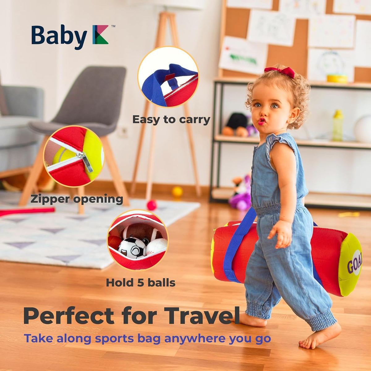 My First Sports Bag with 5 Plush Sports Balls - Rattle Ball with Sound - Sensory Toys for 1 Year
