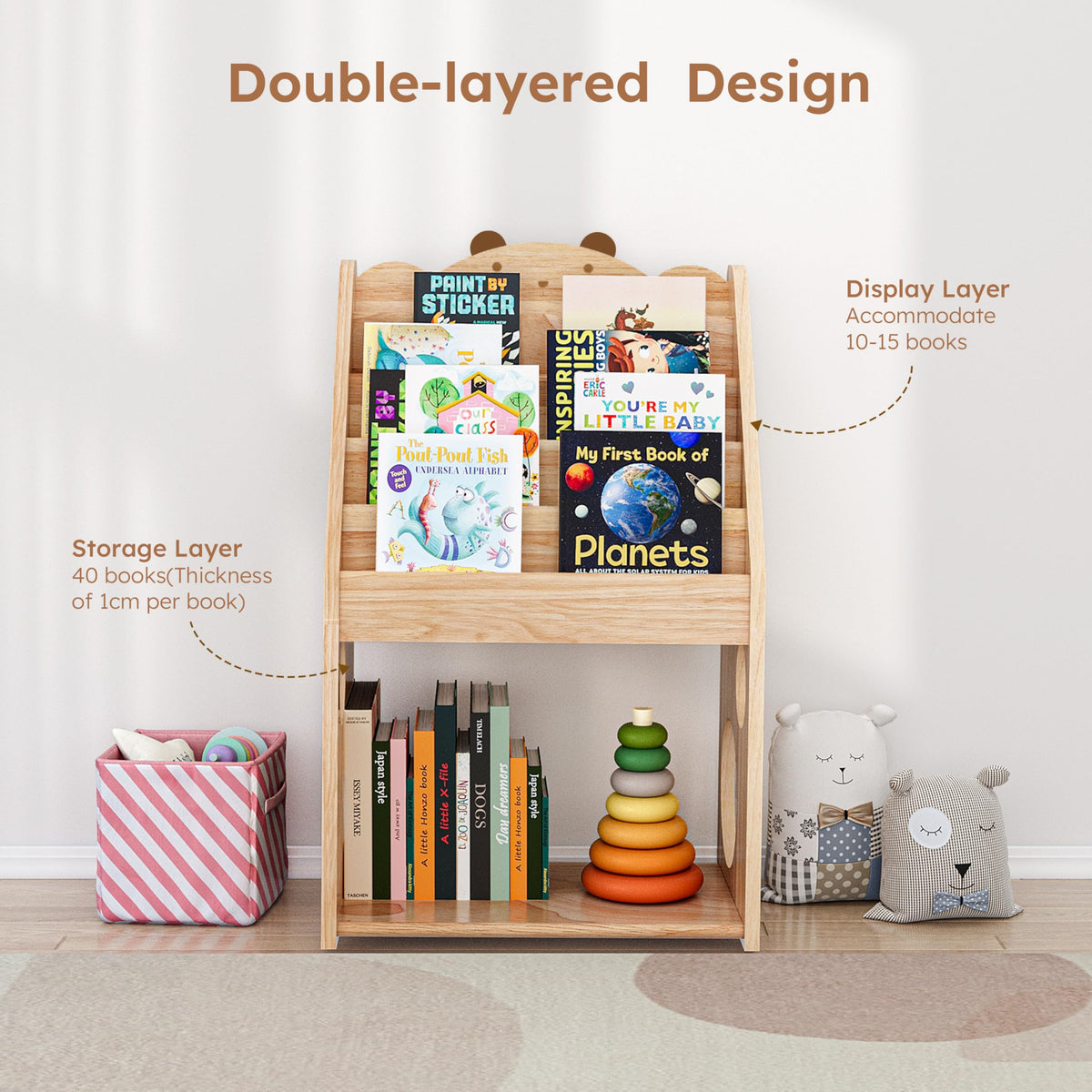Woodtoe 5 Tier Montessori Bookshelf with Toy Storage, Large Toddler Bookshelf with Chalkboard, Baby