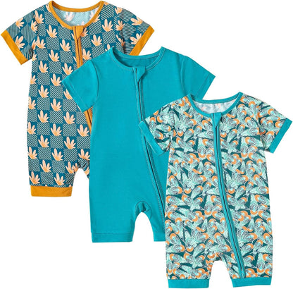 OPAWO Bamboo Baby Pajamas 3 Pack, Double Zipper Bamboo Sleepers for Baby Boy Girl Romper, Toddler