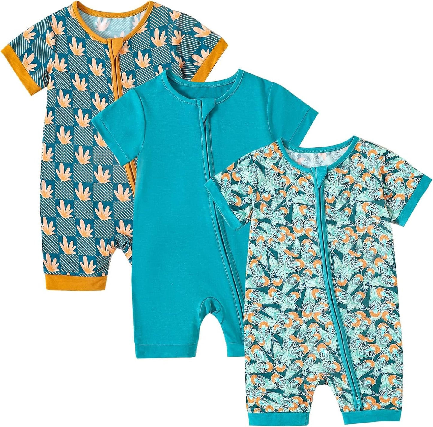 OPAWO Bamboo Baby Pajamas 3 Pack, Double Zipper Bamboo Sleepers for Baby Boy Girl Romper, Toddler