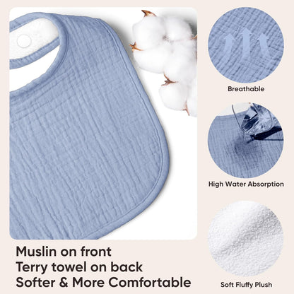 Susurration Muslin Baby Bibs 8 Pack Bandana Drool Bibs, Soft Square Adjustable Baby Drooling Bibs