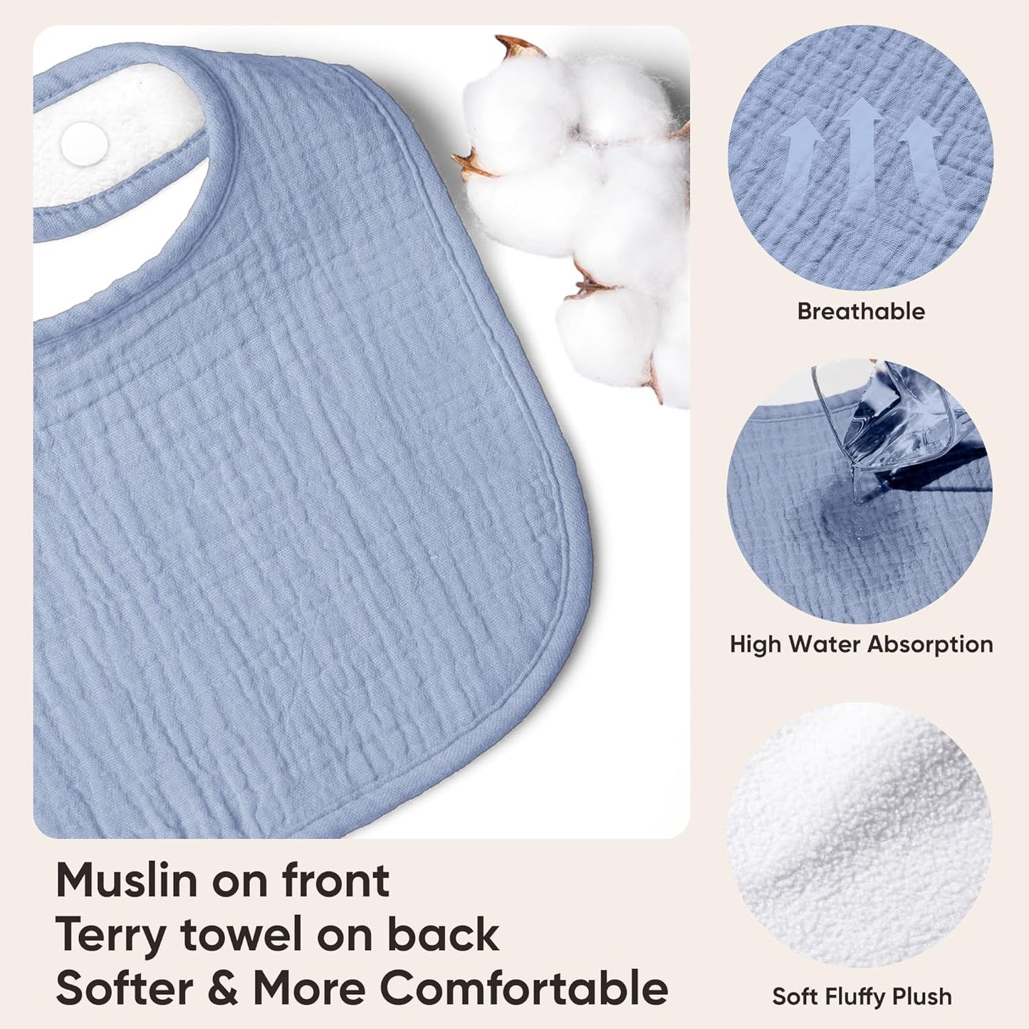 Susurration Muslin Baby Bibs 8 Pack Bandana Drool Bibs, Soft Square Adjustable Baby Drooling Bibs