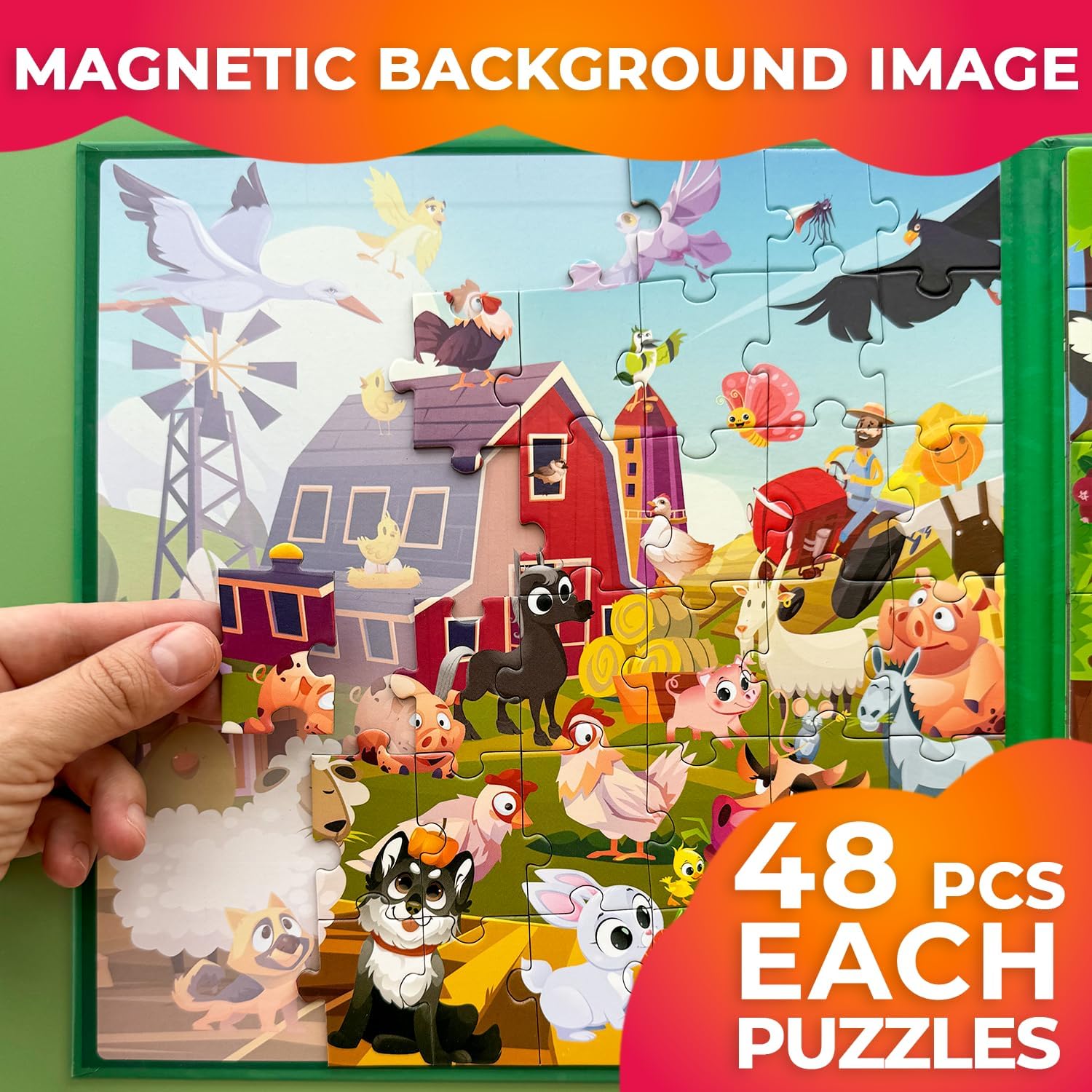 QUOKKA Magnetic Puzzles for Kids Ages 3-5 - 2x48 Travel Puzzles Games for Toddlers 3-4 Years Old