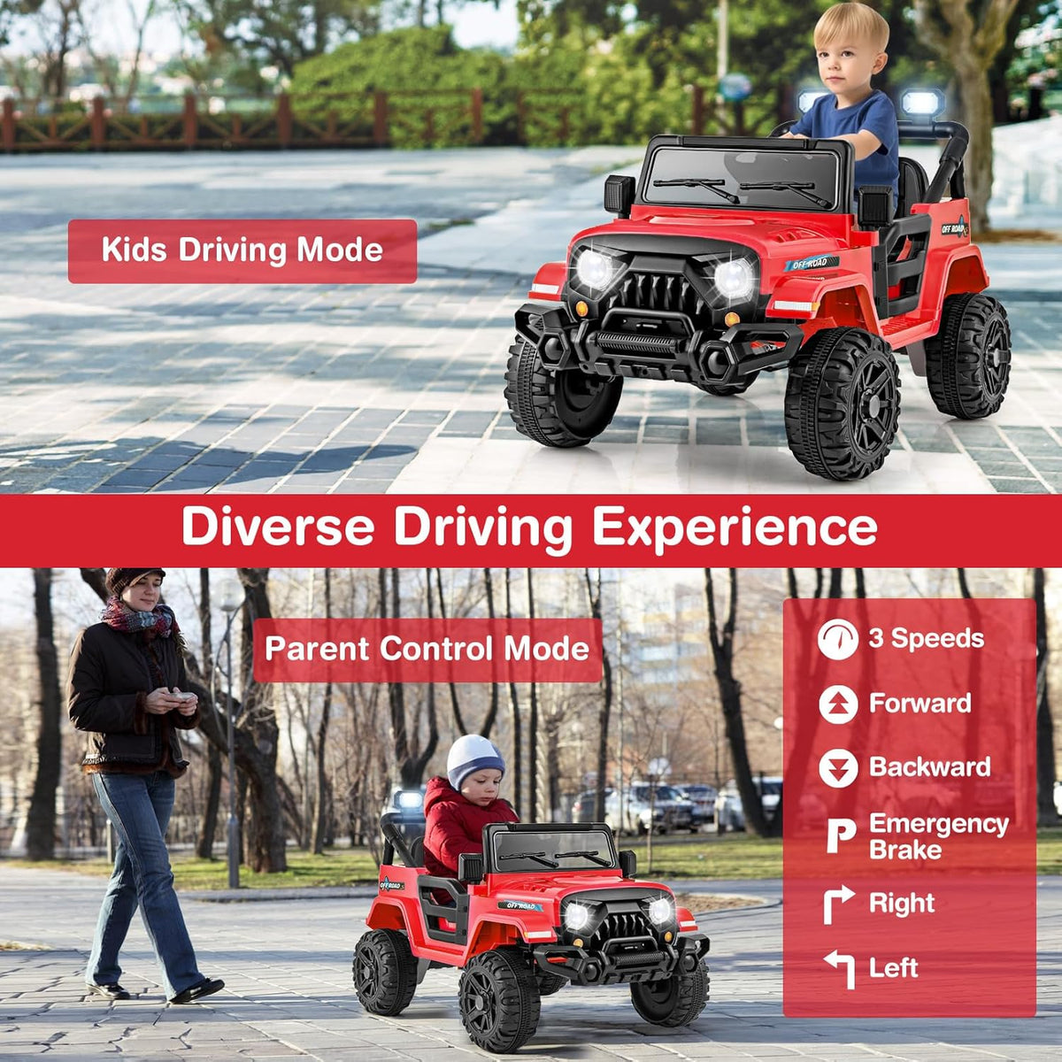 Costzon 12V Kids Ride on Truck Car, Electric Vehicle w/Remote Control, Threaded Wheels, 3 Speeds