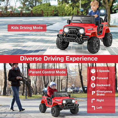 Costzon 12V Kids Ride on Truck Car, Electric Vehicle w/Remote Control, Threaded Wheels, 3 Speeds