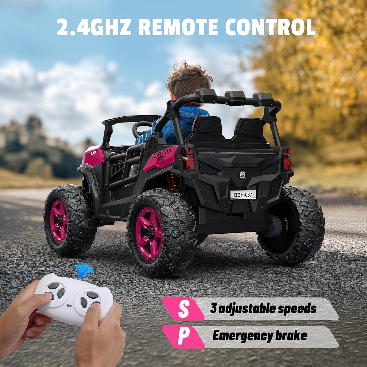 24V 2 Seater Ride on Car Truck, 4x200W, EVA Tires, 4WD/2WD, Rainbow Lights, Remote Control, Shock