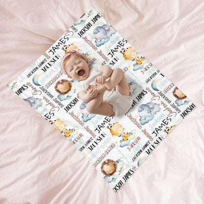 Personalized Baby Blanket for Boys, Custom Baby Blanket with Name, Safari Animal Blanket Name Baby