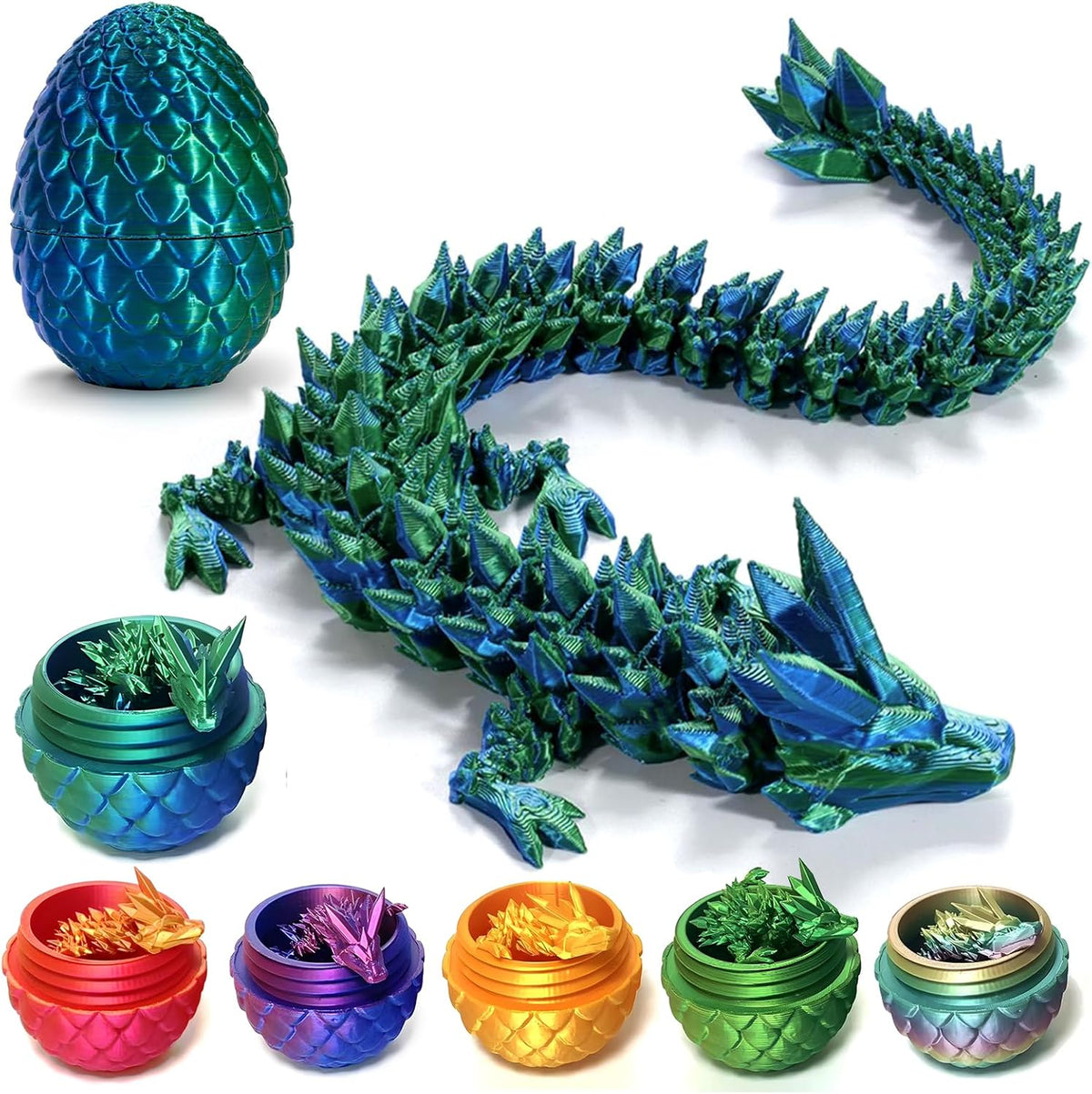 3D Printed Dragon Egg,Mystery Crystal Dragon Fidget Toys,Articulated Dragon,Home Desk Decor Easter
