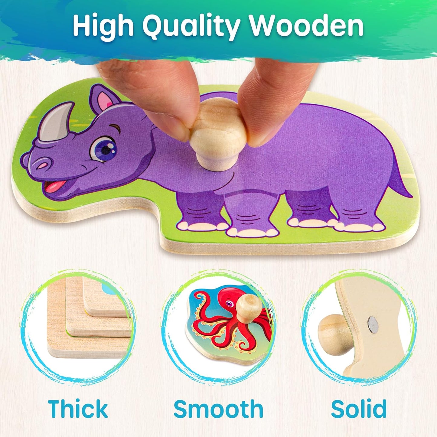 SYNARRY Wooden Puzzles for Toddlers 1-3, 6XSET Animals Puzzles for Toddlers 2-4 with Rack, Toddler