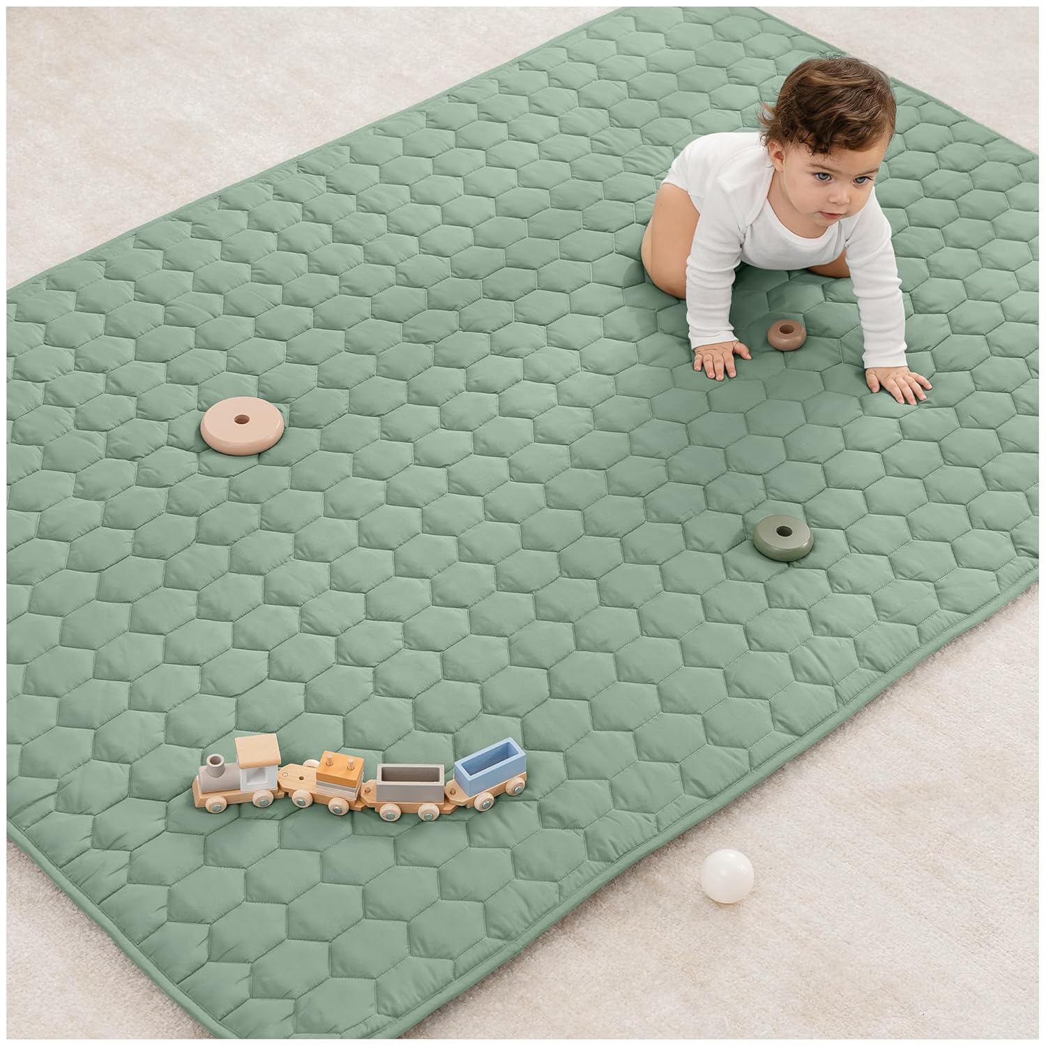 Comfy Cubs Rectangle Kids Play Mat - Medium 48 x 72 inches Soft Quilted Baby Floor Mat with