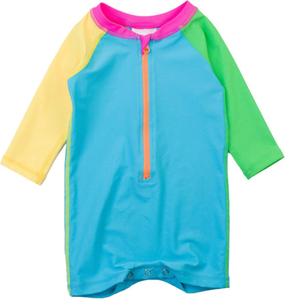 RUGGEDBUTTS Baby/Toddler Boy Swimsuit, One Piece Zipper Rash Guard Sunsuit with UPF 50+ Sun