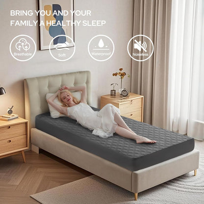 BEDLORE Waterproof Mattress Protector, Noiseless Twin Size Mattress Pad with Deep Pocket Fitted Up
