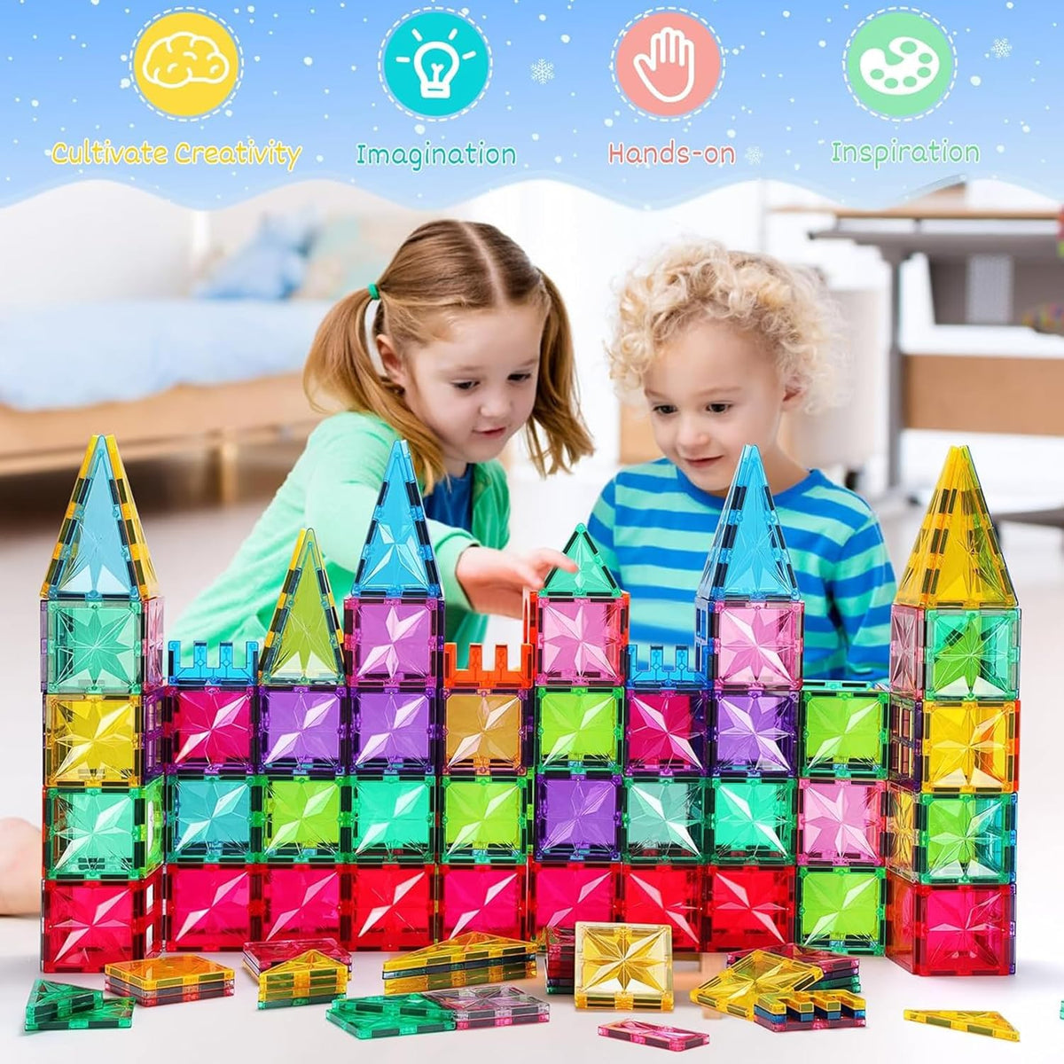 Magnetic Tiles,100PCS Star Magnetic Building Blocks Toy for Ages 3 4 5 6 7 8 9,Magnetic Tiles for