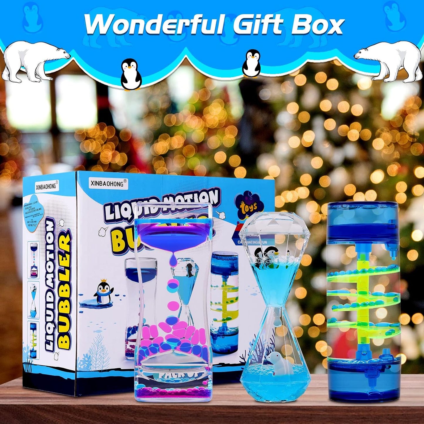 XINBAOHONG Liquid Motion Bubbler for Kids and Adults 3-Pack Hourglass Liquid Bubbler Timer for