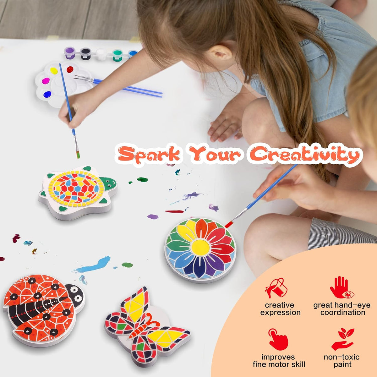IFLOVE Paint Your Own Stepping Stones for Kids Craft Kits,Arts and Crafts for Kids Ages 4-8,5 Pack