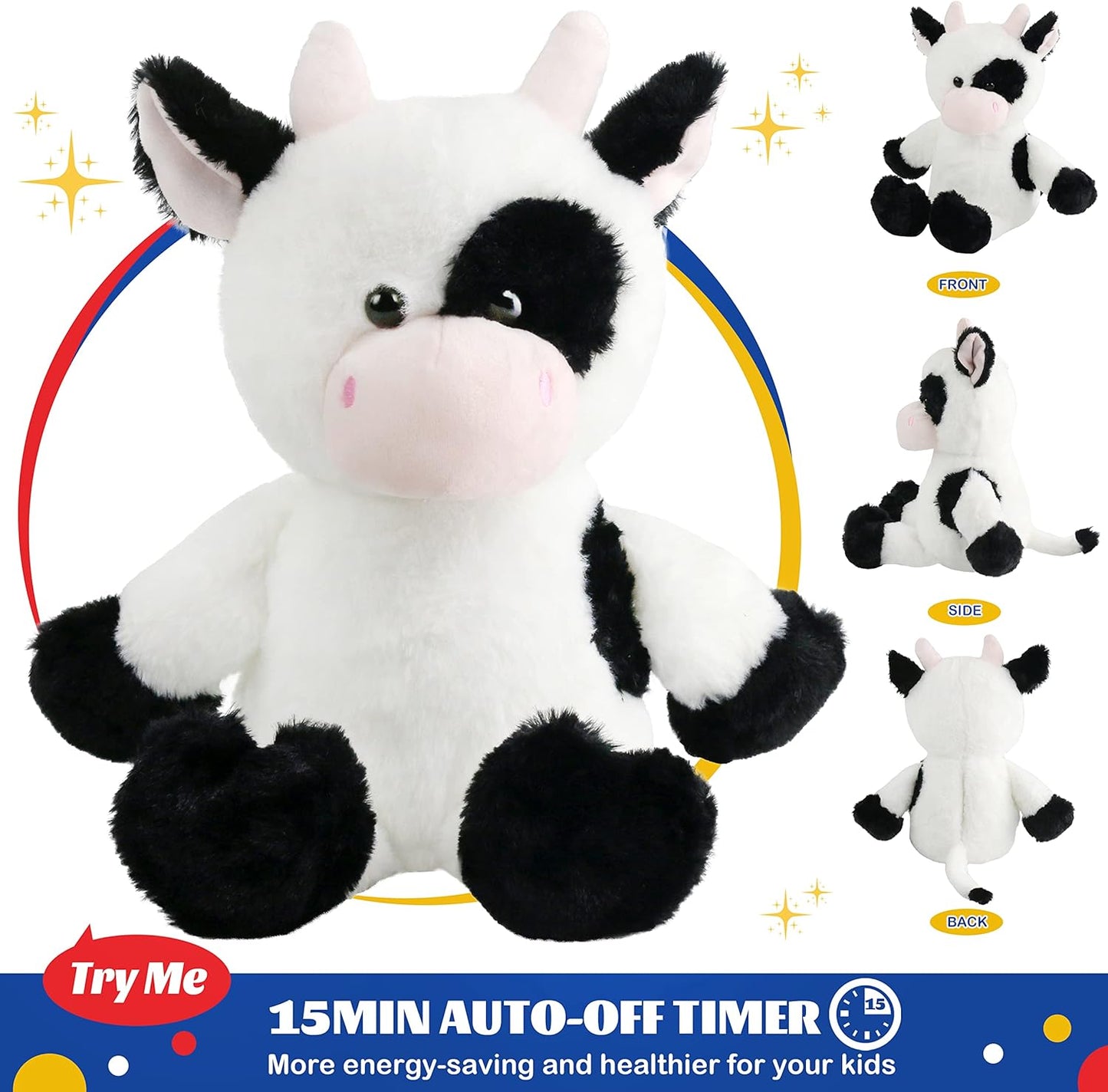 Glow Guards 15'' Light up Music Cow Stuffed Animals Glowing Singing Soft Plush Toy with Lullaby