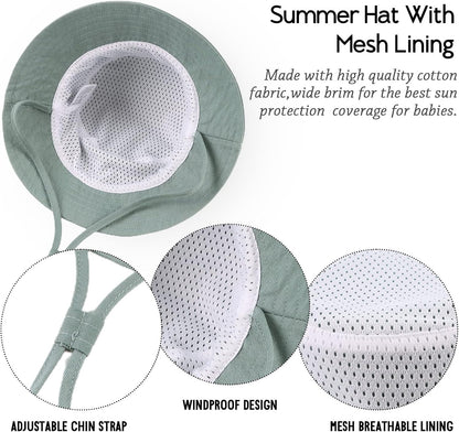 JANGANNSA Cotton Baby Sun Hat Infant Toddler Boys Girls Bucket Hats Summer Sun Protection Kids