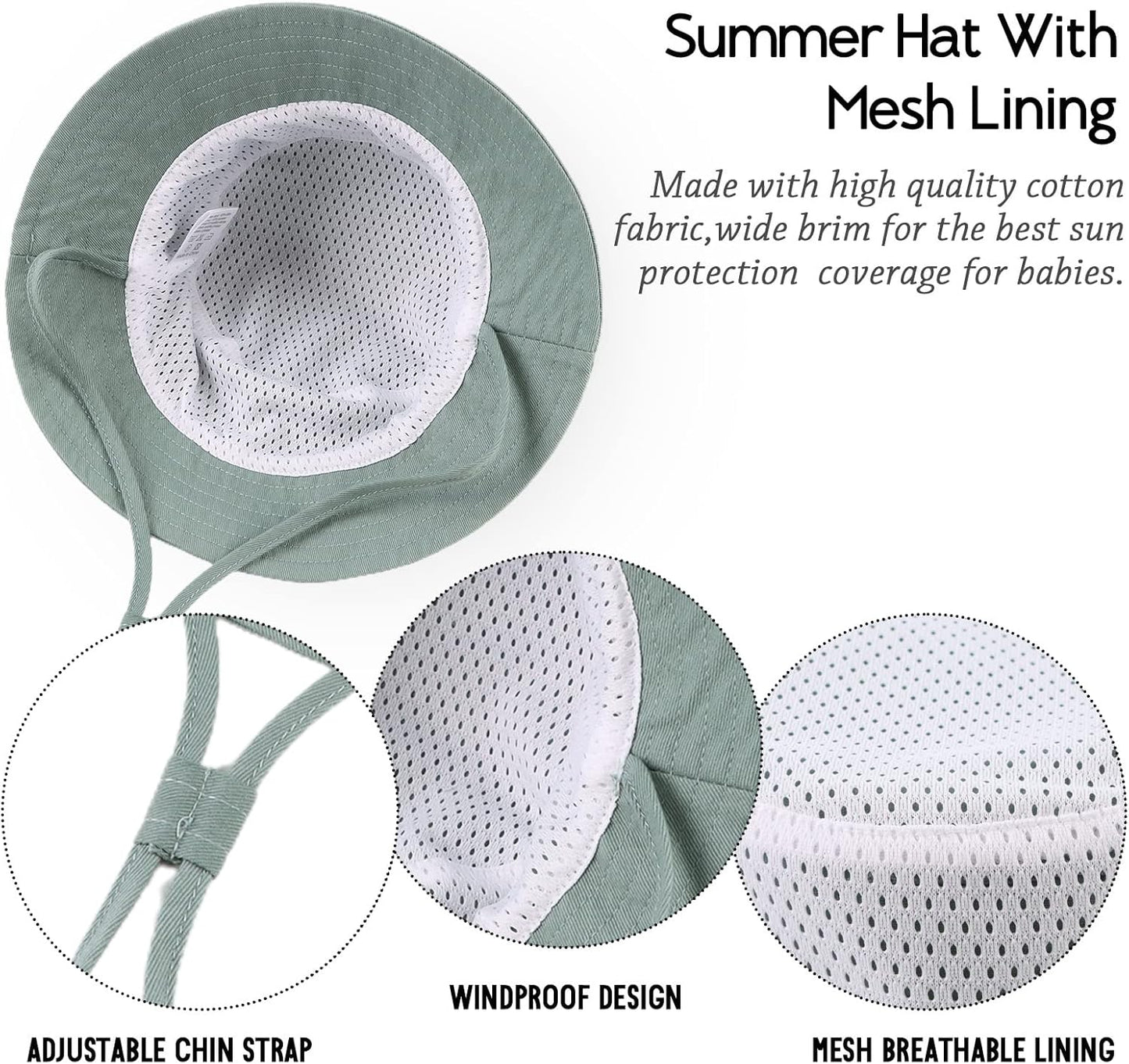 JANGANNSA Cotton Baby Sun Hat Infant Toddler Boys Girls Bucket Hats Summer Sun Protection Kids