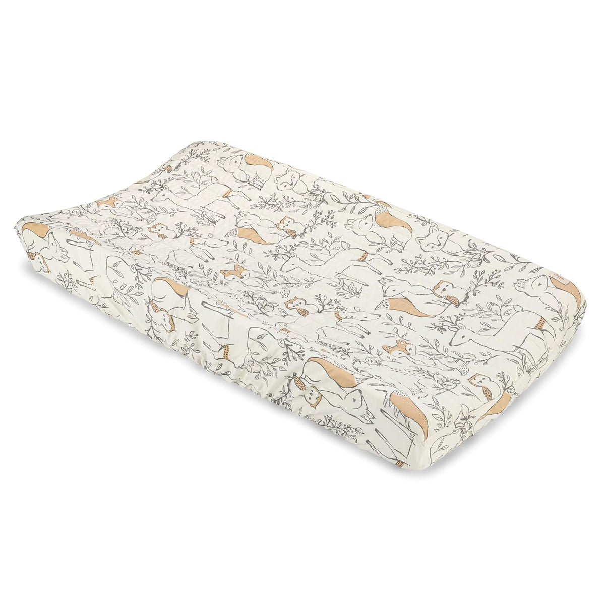 Crane Baby Woodland Quilted Changing Pad Cover, Animal Fox Print, Cotton Sateen, Secure Elastic