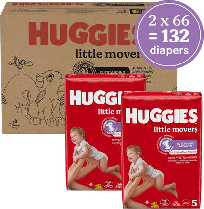 Huggies Size 5 Diapers, Little Movers Baby Diapers, Size 5 (27+ lbs), 132 Count (2 Packs of 66)