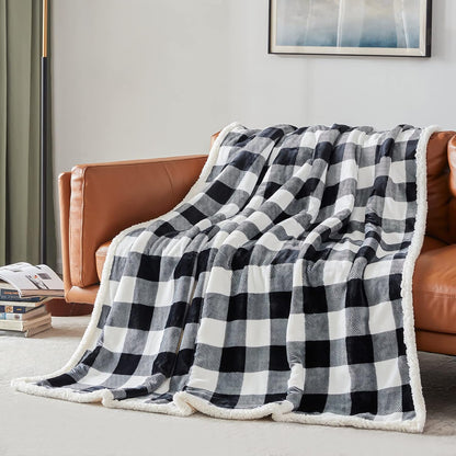 Touchat Sherpa Plaid Twin Blanket 60" X 70", Fuzzy Fluffy Soft Cozy Throw Blanket, Twin Size Plush