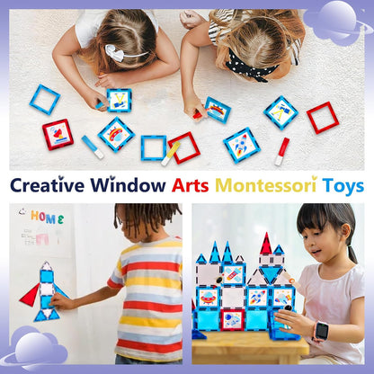 Magnetic Tiles - 58 Pcs Space Magnets Building Blocks Set - Sensory Travel Toys for Toddler - STEM