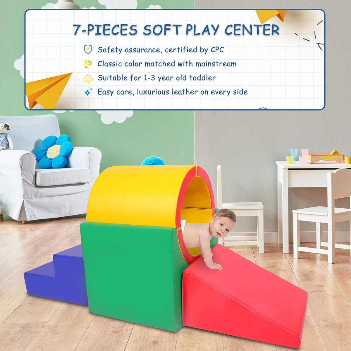 Tunnel/Ramps Foam Climber, Climb & Crawl Foam Activity Play Set for Toddlers and Kids, Safe Indoor