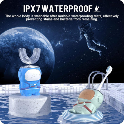 RexCodar Ultrasonic Kid's U-Shaped Electric Toothbrush, IPX7 Waterproof, Five Cleaning Modes, 60S