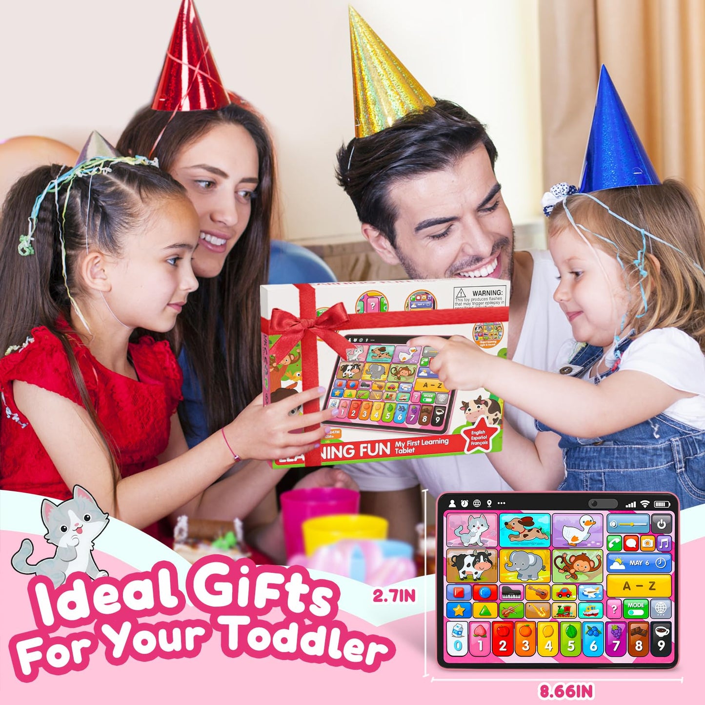 Trilingual Learning Toy Tablet with Music & Sound, Montessori Speech Therapy Toys for 1 Year Old