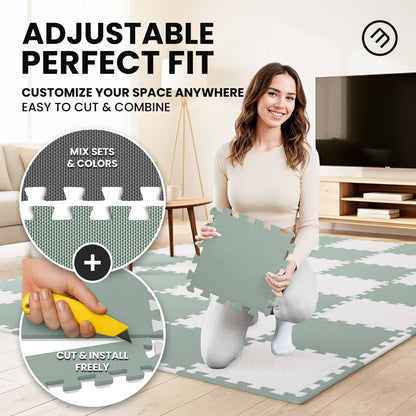 bemaxx Gym Mats Set - EVA Interlocking Foam Floor Tiles (12.6"x12.6"x0.4") Protective Gym Flooring