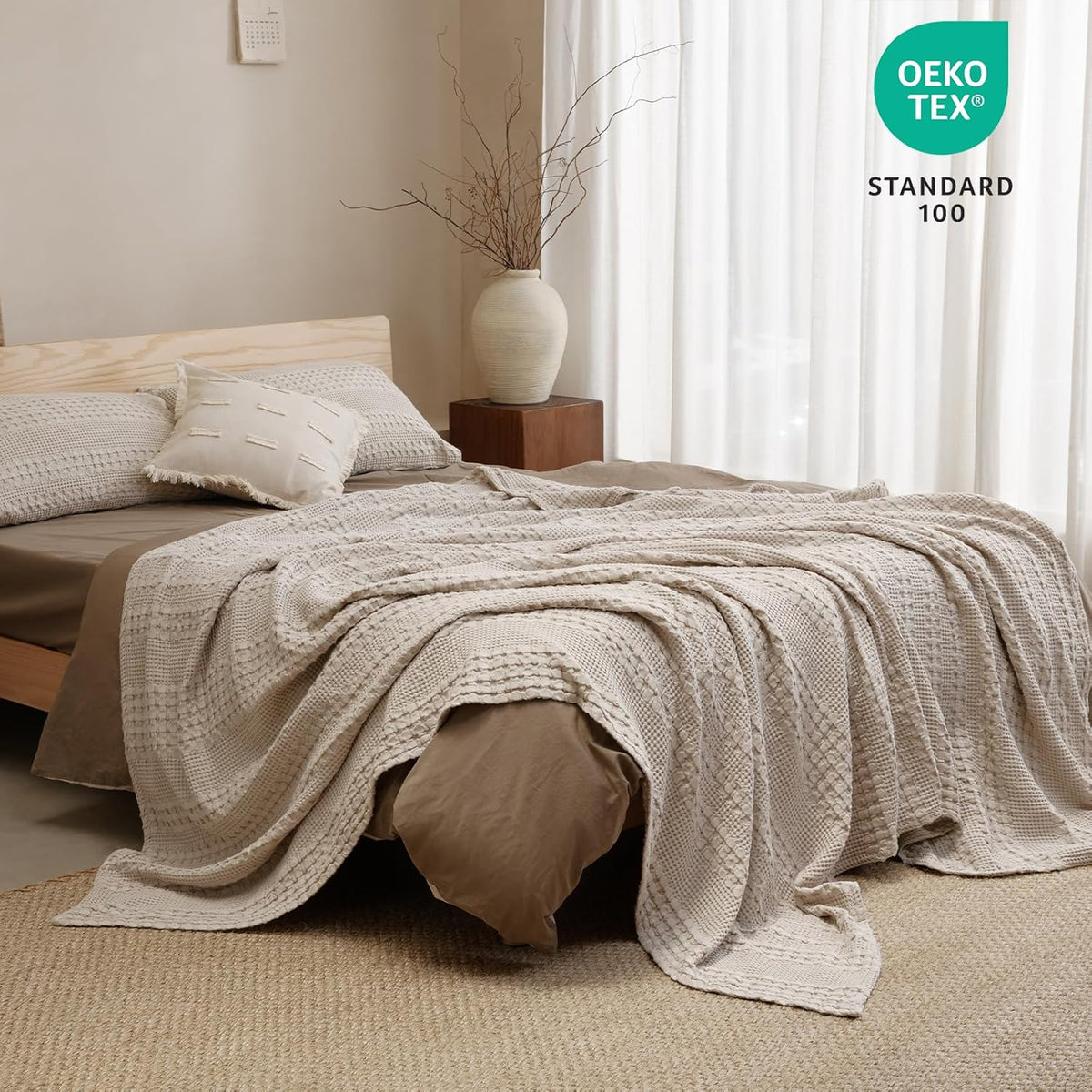 PHF 100% Cotton Waffle Weave Blanket Twin Size, Soft Lightweight Breathable Cozy Summer Blankets