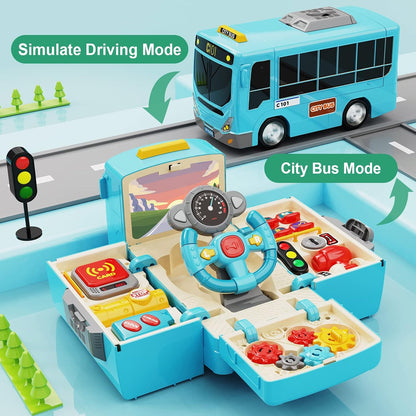 HONGTUO Bus Toy with Sound and Light, Simulation Steering Wheel Gear Toy, Toddlers Bus Toys with