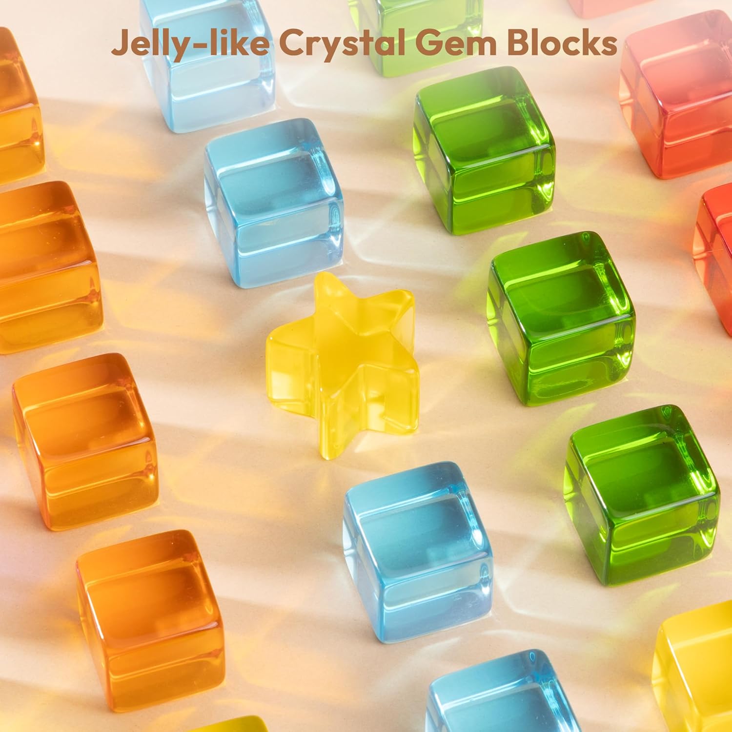 Wooden Building Blocks Set for Kids, Rainbow & Tree Shaped Wood Frame - 24 PCS Rainbow Gem Cubes