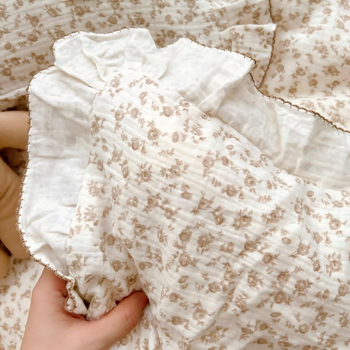 BuLuTu Cotton Muslin Kids Toddler Pillowcase with Cute Camellia Flowers Super Soft Travel Pillow