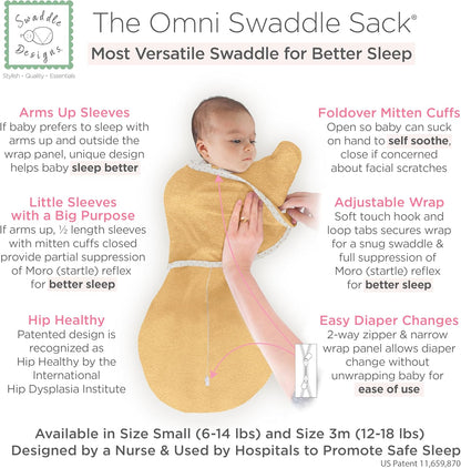 SwaddleDesigns 6-Way Omni Swaddle Sack Arms Up Swaddle for Newborn, More Options to Calm Startle