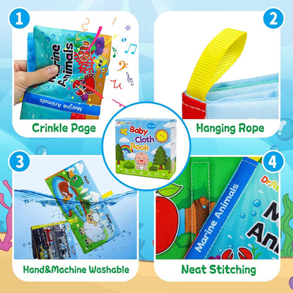 Dr.Rapeti Soft Cloth Books Baby Books Bath Books 8-Pack for Baby Infant Toddler Kid Crinkle