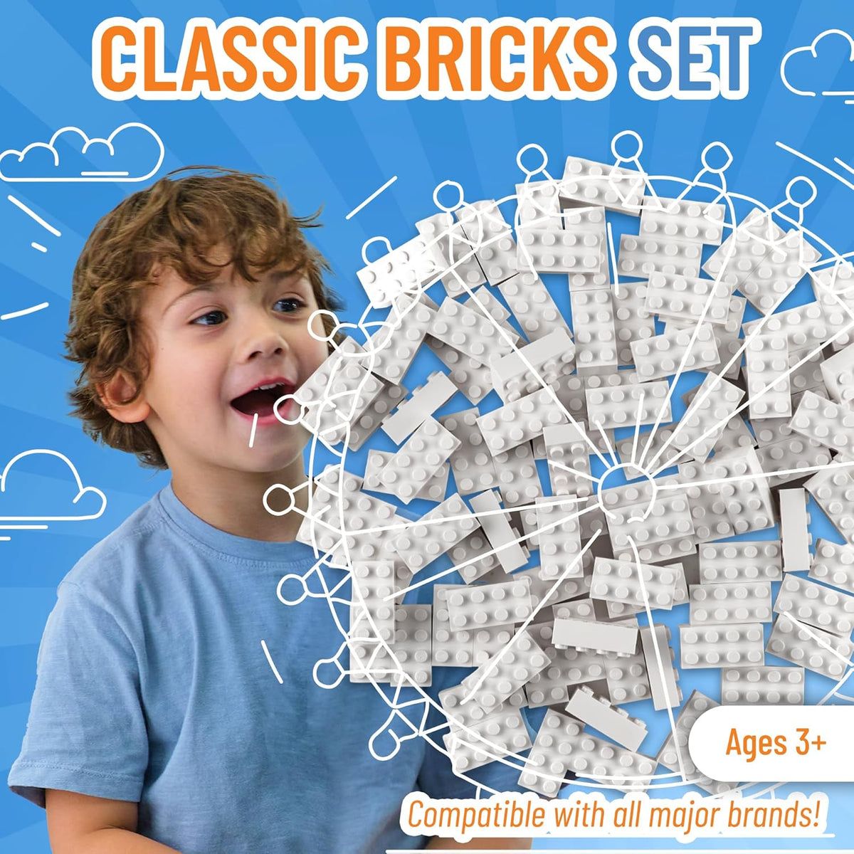Strictly Briks Classic Bricks Starter Kit – 96 White 2x4 Building Blocks – Creative Set for Kids